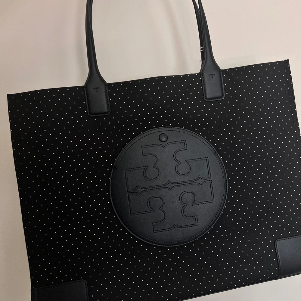 Tory Burch•Black Polka Dot Pattern Nylon Ella Tote